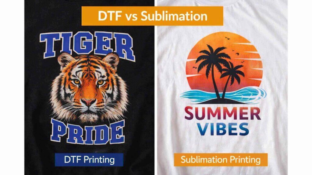 dtf vs sublimation printing comparison on dark and light fabric